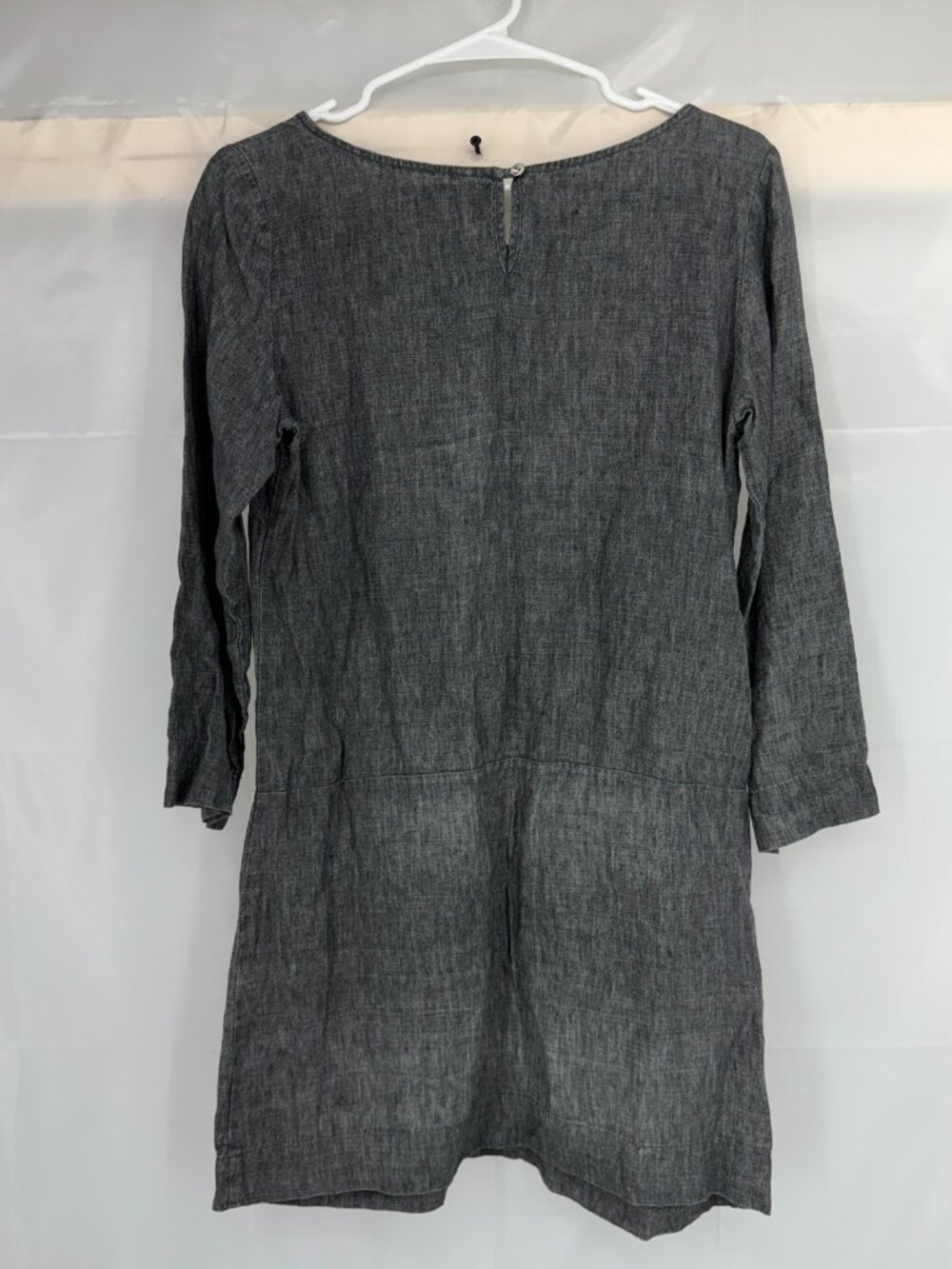 Nuthatch Women S 100% Linen Dress Tunic Shift 3/4 Sleeve Charcoal Gray Short - Picture 2 of 7